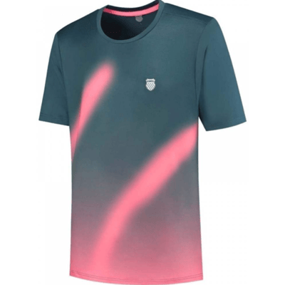 K-Swiss Hypercourt Print Crew 5 T-shirt - petrolgroen/roze - maat M