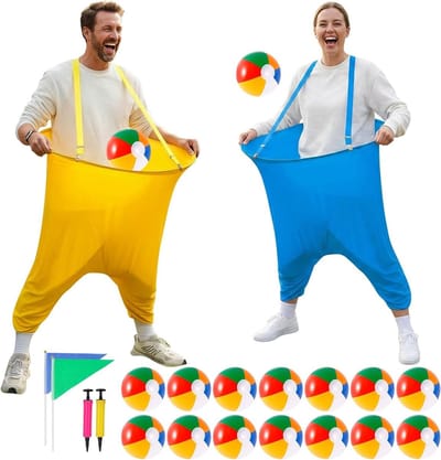 Werpspel Set - Vangbroek Spel - Feestactiviteit Organiseren - XXL Vangbroeken - 16 Ballen - Geel en Blauw