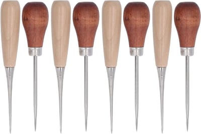 Complete Set van 8 Houten Handgrepen Leernaalden voor Multifunctionele DIY Reparatie en Stikwerk