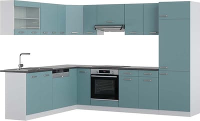 Vicco Hoekkeuken R-Line, Blauw-grijs/Wit, 287 x 227 cm, WB Antraciet