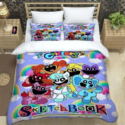 3D-print Anime Lachende Dieren CATNAP DOGDAY Beddengoedset Gloednieuwe Coole Anime Quilthoes Kussensloop Leuke Cartoon Kinderen Cadeau 70x133cm 2pcs