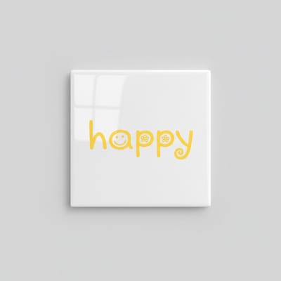 “Happy” Gele Aesthetic Tegel 15×15 cm – Schattige Positieve Quote Keramische Wanddecoratie & Cadeau