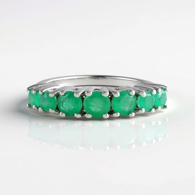 Cavill - Zilveren Ring 925 Sterling Zilver Gerhodineerd - 7 Socoto Smaragden Brazilië 1,058 ct - Ronde Slijpvorm - Luxe Damesring - Groene Edelsteen
