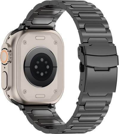 Titanium bandje - schakelbandje - geschikt voor Apple Watch 1/2/3/4/5/6/7/8/9/10/11/ SE (1,2,3) met maat 38 mm / 40 mm / 41 mm en 42 mm (Watch 10/11) - zwart