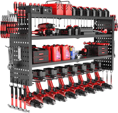 Heavy Duty Power Tool Organizer voor Gereedschap - Wandmontage met 4 Lagen voor Accuboormachines en Gereedschapsopslag