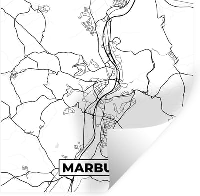 Muurstickers - Sticker Folie - Plattegrond - Kaart - Marburg - Stadskaart - 100x100 cm - Plakfolie - Muurstickers Kinderkamer - Zelfklevend Behang XXL - Zelfklevend behangpapier - Stickerfolie