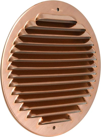 Ventilatierooster Rond - Koperen Rooster - Luchtstroom Verbeteren - Met Insectennet - Ø 175 mm - Koper