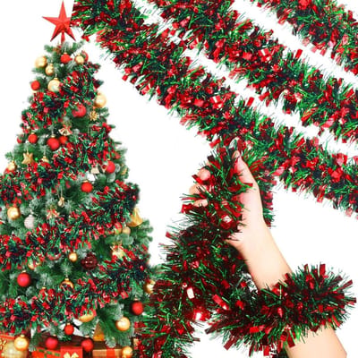 Kerstboom Lametta Slinger - Glanzende Slingers - Kerstversiering Aanbrengen - Flexibel Buigbaar Metaaldraad - 10 meter - Groen Rood