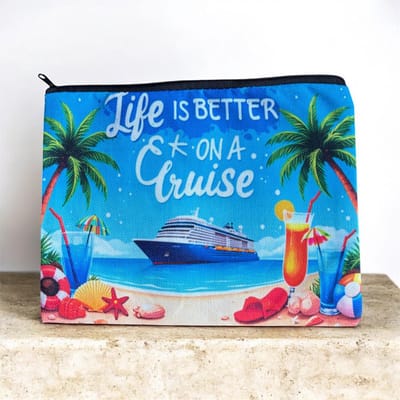 Stoffen Toilettas Life Is Better On A Cruise met rits (make-uptasje, etui of reisetui ) 25.5 x 20 cm