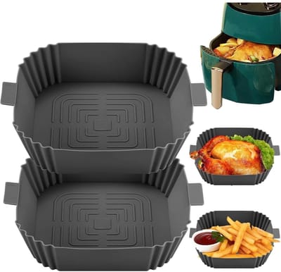 GELLDG Siliconen bakvormen geschikt voor airfryers - 2-pack - Bakpapier uitsparingen - Airfryer accessoires - Siliconen airfryer accessoires - Siliconen binnenpan accessoires