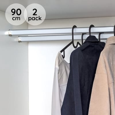 Eleganca Kledingstang - 90 cm - 2 Stuks - Kledingroede - Garderobestang - Aluminium - Inclusief Kastroededragers en Schroeven - Zilver