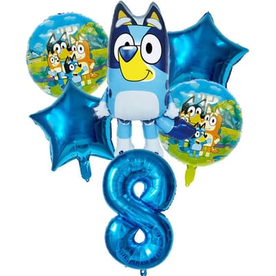 6 stuks Familie Bluey Aluminium Ballon Cartoon Bingo Activiteit Speelgoed Blauw Gouden Ster Ballon Decor Verzameling Verjaardag Viering Baby Douche Benodigdheden As Picture