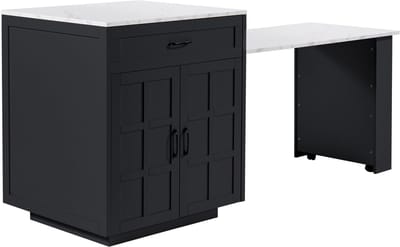 Uitschuifbare bartafel met opbergruimte (133-202×70×93,5cm), met twee lades en vier compartimenten, uitschuifbare keukentafel, voor 2-6 personen, keukentafel met zijplanken, zwart