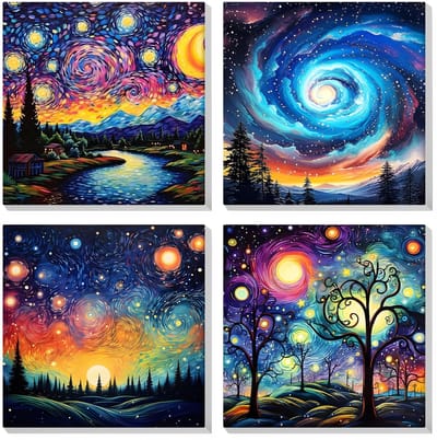 Dailygoods- Verf op Nummer 4-Pack - Voor volwassenen/beginners - Acrylverf op canvas - Doe-het-zelf schilderij - Ingelijst met penselen - Creatieve hobby voor thuis - Schilderkit