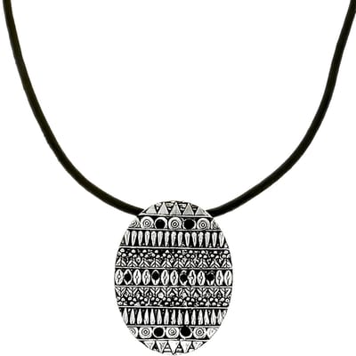Behave - Vintage ketting dames - Etnische hanger - Zwart wit - 40,5 cm