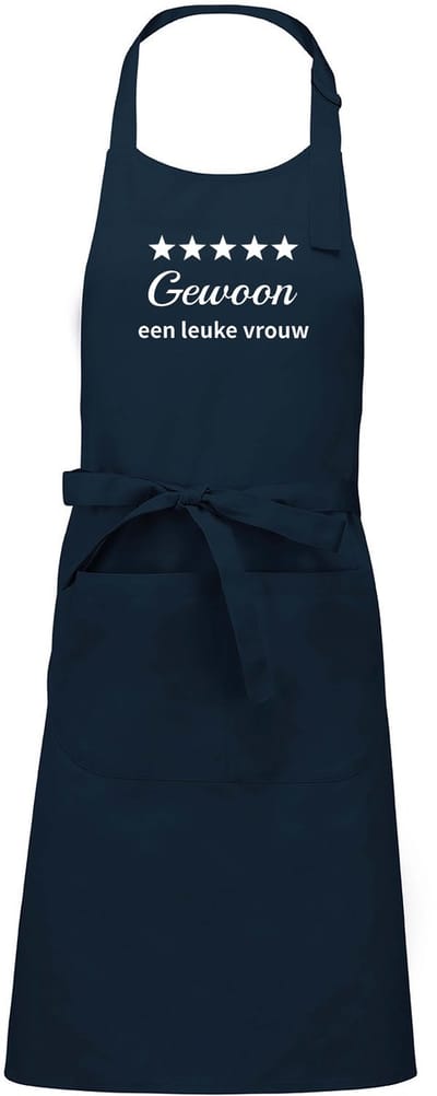 Luxe Keukenschort met Tekst “Gewoon een leuke vrouw” – Cadeau voor Koken & Barbecue – Verstelbaar, Met Voorvak - 76 x 90 cm - navy blauw