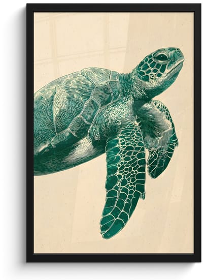 Poster in lijst - Fotolijst 40x60 cm - Posters - Schildpad - Sierlijk - Groen - Schild - Posterlijst zwart - Decoratie - Wanddecoratie woonkamer - Muurdecoratie slaapkamer