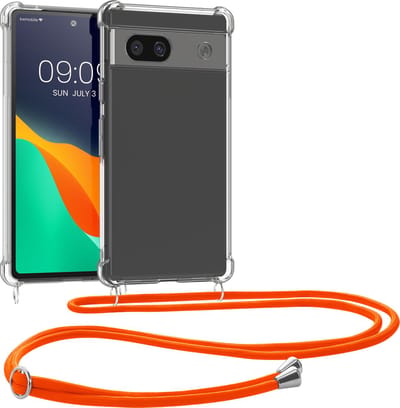 kwmobile telefoonhoesje geschikt voor Google Pixel 8a - Hoesje met telefoonkoord - Back cover in transparant / neon oranje