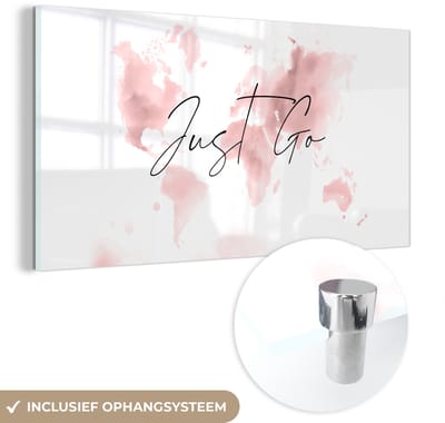 ® Glasschilderij 40x20 cm - Schilderij acrylglas - Wereldkaart - Spreuken - Pastel - Foto op glas - Muurdecoratie woonkamer - Wanddecoratie slaapkamer - Schilderijen