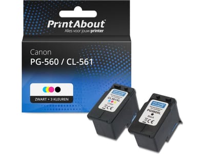 PrintAbout huismerk Inktcartridge PG-560 / CL-561 Zwart + 3 kleuren Multipack Geschikt voor Canon