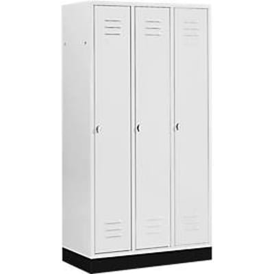 Kledinglocker met 3 compartimenten, 300 mm, draaigrendelslot, met fitting, deur lichtgrijs