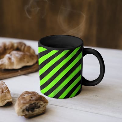 Magische Mok - Foto op Warmte Mokken - Koffiemok - Strepen - Schuin - Groen - Magic Mok - Beker - 350 ML - Theemok