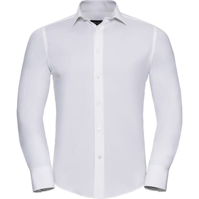 Russell Collection Herenhemd met lange mouwen en Easy-Care Fitted (Wit)