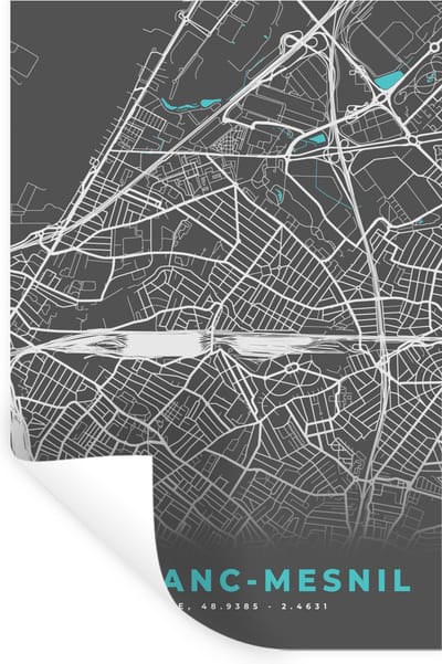Muurstickers - Sticker Folie - Frankrijk - Plattegrond - Le Blanc-Mesnil - Kaart - Stadskaart - 20x30 cm - Plakfolie - Muurstickers Kinderkamer - Zelfklevend Behang - Zelfklevend behangpapier - Stickerfolie