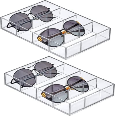 Acryl Organizer - Opbergbakje Sieraden - Brillen Opbergen - 4 Vakken Per Bakje - 2 Stuks - Transparant