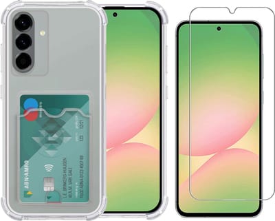 Transparant hoesje met Pasjeshouder geschikt voor Samsung Galaxy A56 - Shock Proof Case Met gehard glas Screenprotector