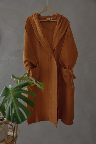 Ederlezi - Dunne Spa Badjas/Ochtendjas met Capuchon- Mousseline - %100 Turkse Katoen- Oranje - L/XL