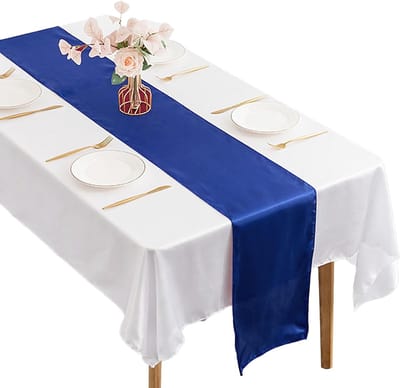 Tafellopers, blauw, tafelloper, satijnen tafelset in pure kleur, ter bescherming van het tafelblad, ter verfraaiing van het huis, geschikt voor lange tafels, ronde tafels