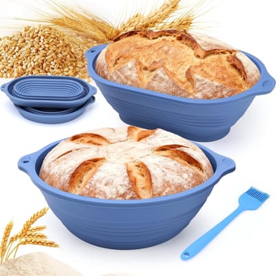 Set van 2 Rijsmanden voor Brooddeeg: Ovale en Ronde Vorm, Inclusief Oliekwast, Vouwbaar en Verbeterde Stabiliteit voor Perfect Brood Bakken