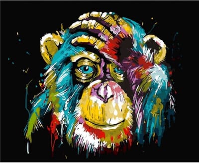 Allernieuwste.nl® Canvas Schilderij Grafitti Aap Oerang Oetang - Kunst aan je Muur - Kleur - Modern Graffiti - 70 x 100 cm