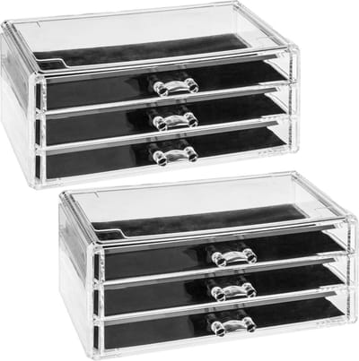 5five sieraden/make-up organizer - 2x - 3 lades - 24 x 11 cm - kunststof - sieradenkastje - make-upkastje - organizers