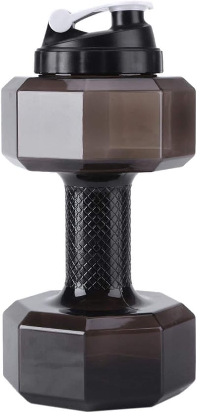 Dumbbell Water Bottle 2.2L - Sportfles in Dumbbell Vorm voor Fitness, Gym en Buitenactiviteiten, Ideaal voor Fietsen en Kamperen (Zwart)