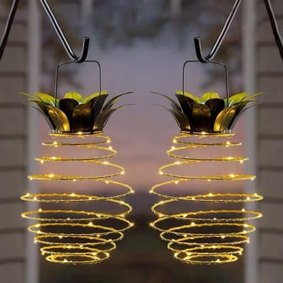 Solar Buiten Hanglampen - 60LED Waterdichte Solar Ananaslamp voor Tuin, Erf, Pad, Terras - Buiten Verlichting voor Landschap & Tuinieren - 2 Stuks - Geel - 1 Set