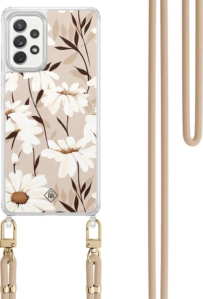 Casimoda® hoesje met koord - Geschikt voor Samsung A52(s) - In Bloom - Afneembaar koord - TPU/polycarbonaat - Bruin/beige