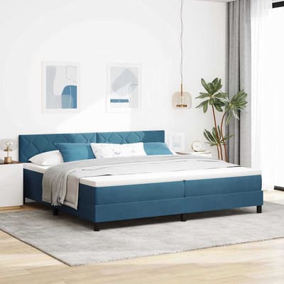 vidaXL - LED - Box - Spring - Bed - Donkerblauw - 200 - x - 200 - cm - Fluweel