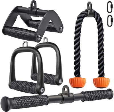 Dailygoods- Triceps Touw 91 cm - LAT Pulldown Beugel - Dubbel D Rij Handvat - Rechte Stang 46 cm - Oefening D Handvatten - Antislip Grip - Fitnessaccessoires