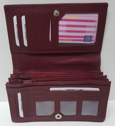 Dames overslag Harmonica - Huishoudportemonnee XXL Wine Red