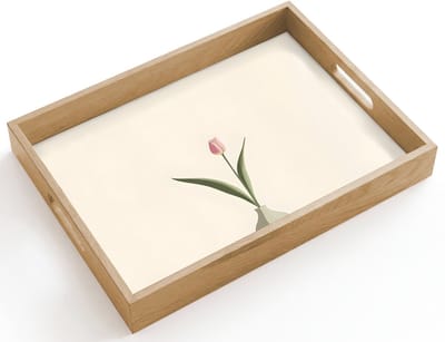 Dienblad hout 40x30 cm - Schootdienblad - Tulp - Vaas - Beige - Borrelplank rechthoek - Plateau dienbladen