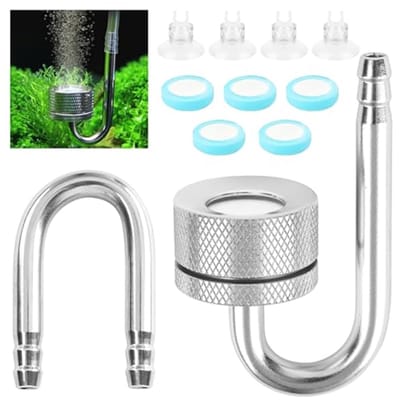 Ynkkvre - CO2-diffuser - aquariumverstuiver - CO2-diffuser met zuignappen en U-buis - kooldioxidediffuser - glazen buis - aluminiumlegering - bubbler accessoires voor aquarium - zoetwatervisplanten - aquascaping benodigdheden - aquariumbewoners
