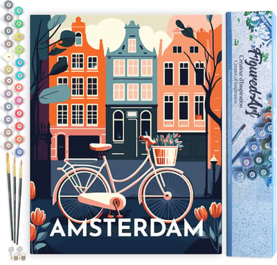 Figured'Art Schilderen op Nummer Volwassenen canvas Reisposter Amsterdam- Handwerk acrylverf Kit DIY Compleet - 40x50cm zonder frame