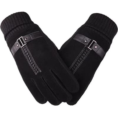 Gants chauds d'hiver pour hommes en cuir de porc véritable suédé gants mitaines hommes épais vélo moto gants hommes tricotés Guantes One Size black