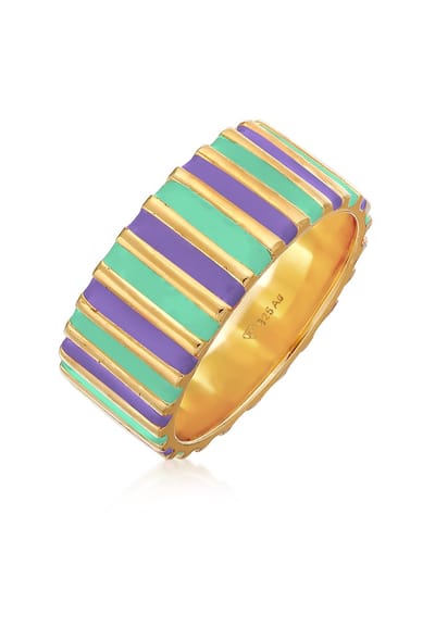 Elli - Ring - Dames Band Groeven met Email Geel en Oranje in 925 Sterling Zilver Verguld - Dames