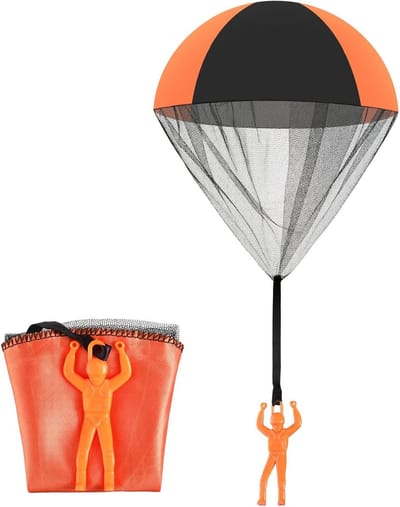 Parachute Speelgoed Soldaten - Handwerpen Legerspeelgoed voor Buiten - Vliegende Speelgoed Soldaten voor Jongens en Meisjes (Oranje Zwart, 1 Stuk)