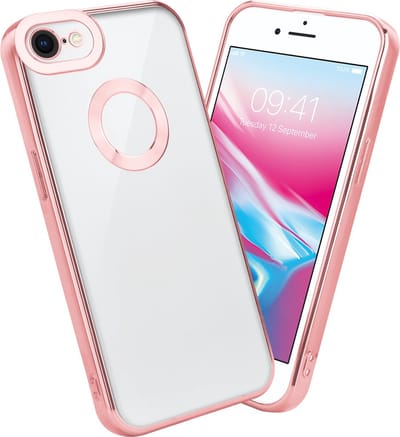 Cadorabo Hoesje geschikt voor Apple iPhone 7 / 7S / 8 / SE 2020 in Transparant - Roze - Beschermhoes gemaakt van flexibel TPU silicone Case Cover met Chrome applicatie