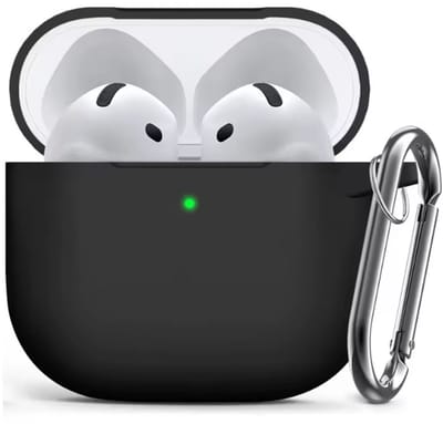 Scoby - Hoesje geschikt voor AirPods 4 - Siliconen hoesje - Beschermhoes - AirPods Case - Softcase - Met haak - Zwart