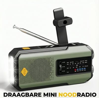 Outdoor radio met Handcrank & Solar – 2000 mAh Powerbank – AM/FM – Zaklamp & SOS – Draagbaar Emergency Radio